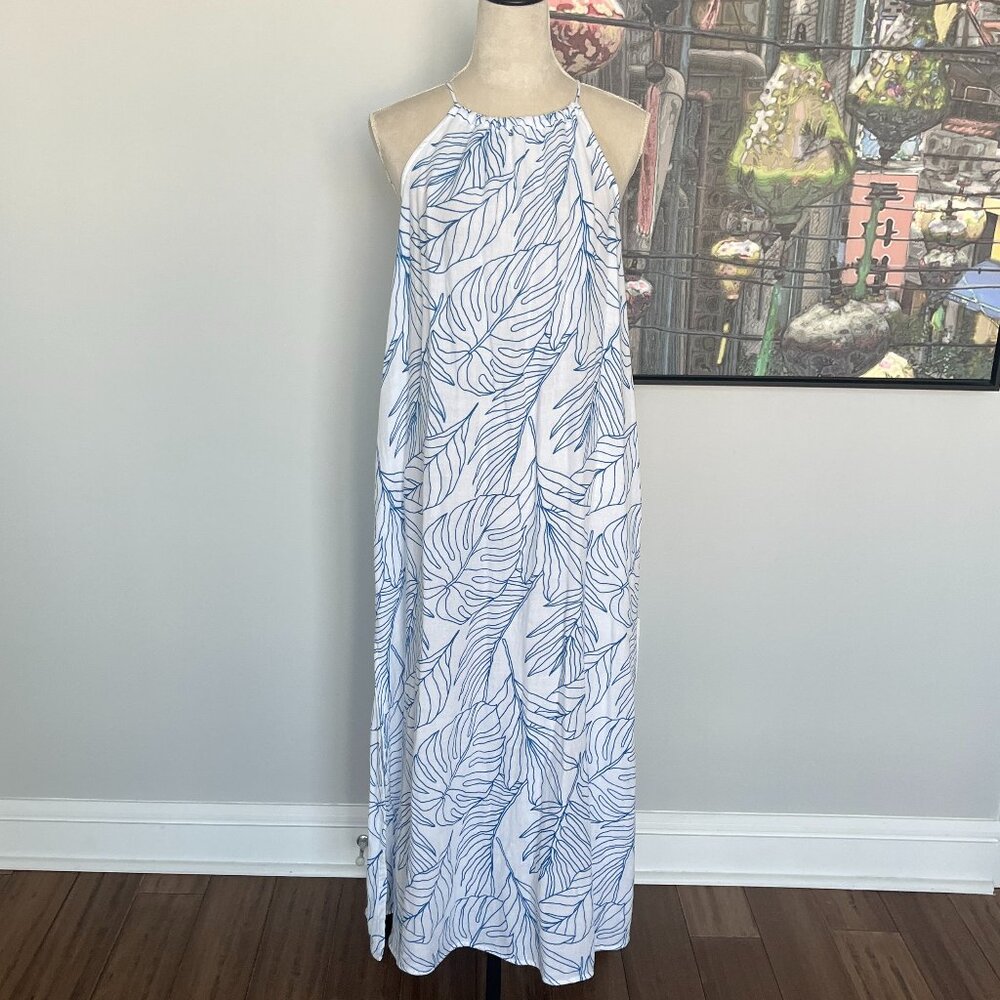 Blue Island White/Blue Halter Maxi L